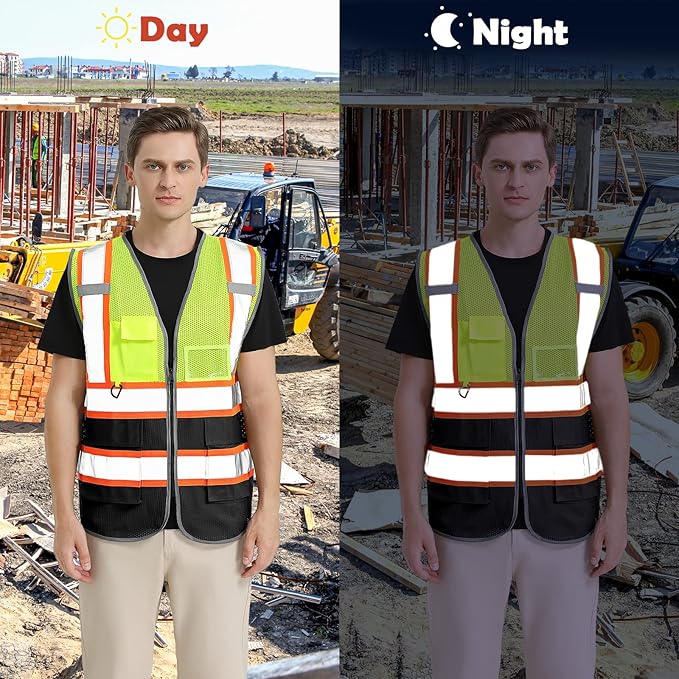 BeautyWill Custom Logo Safety Vest Class 2 High Visibility Reflective Vest for Men - Personalized Logo Team Vest