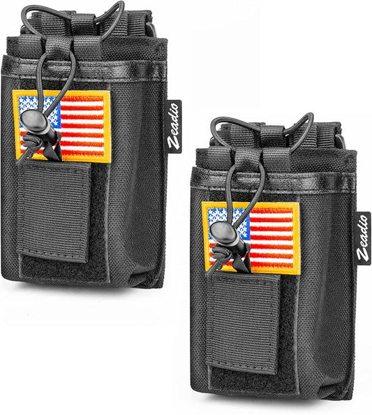 Zeadio MOLLE Compatible Radio Pouch - Versatile Walkie Talkie Holder with Hook and Loop Panel for Two-Way Radio Walkie Talkies, Pack of 2
