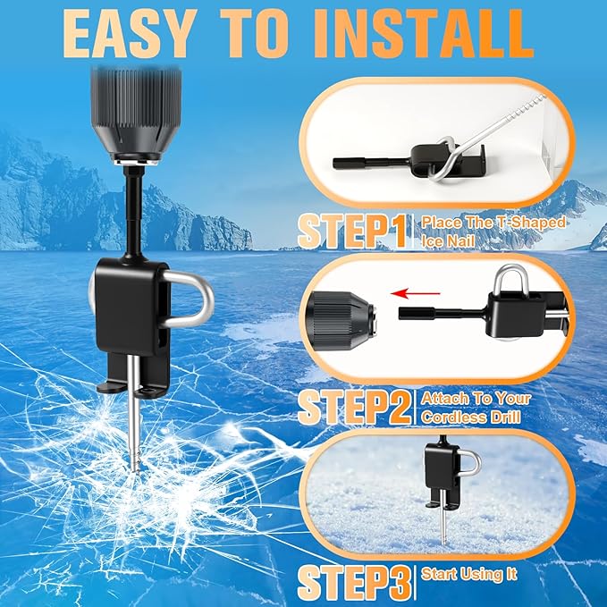Ice Anchor Drill Adapter Kit, 13Pcs Ice Fishing Anchors Tool for Shelter Tent Shanty, with Reducing Sleeve, Bungee Cord Balls & Carry Bag for Easy Setup