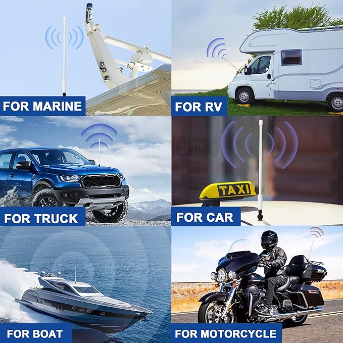 Anina 16 Inch Marine Trailer RV Radio Antenna Rubber Flexible Aerial Mast for Car Truck Boat ATV UTV Caravan Motorhome Motorcycle Radio FM/AM Reception Top Or Side Mount Rubber Antenna (White)