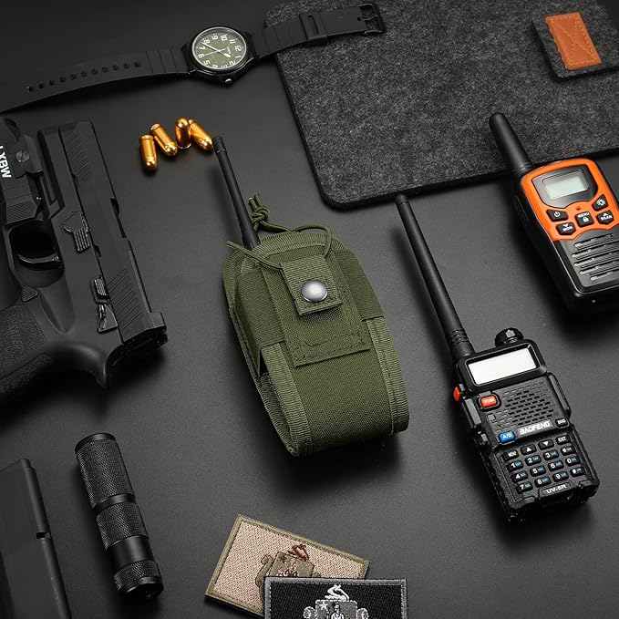 Tactical Radio Holder Radio Holster Molle Radio Pouch Universal Radio Case Military Heavy Duty Radio Bag for Police Firefighter Two Ways Walkie Talkies Vest (Army green-small)