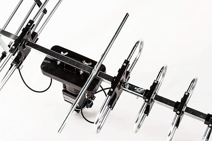 Five Star Outdoor 4K HDTV Antenna Long Range Auto Gain Control Long Range with Motorized 360 Degree Rotation, UHF/VHF/FM Radio with Infrared Remote Control for 2 TVs