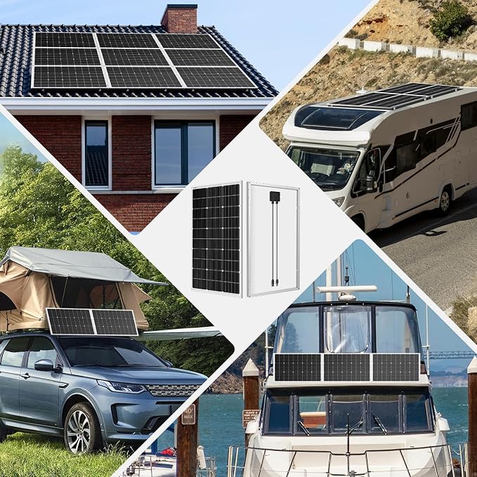 DOKIO 100W 18V Solar Panel 2-Pack for 12V Battery Charging, Monocrystalline Glass Modules with Aluminum Frame, MC4, Pre-Drilled Holes, Series/Parallel for RV, Boat, Roof, Off-Grid Systems