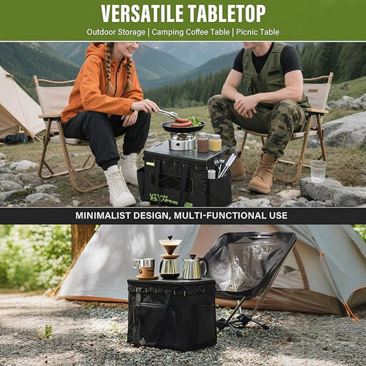 Alocs Camping Storage Bag, 30L Collapsible Tactical Tote Bag with IGT Top Panel – Usable as a Table, Camping Bag with Handles for Outdoor, Camping, BBQ, Picnic, Travel, Trunk Organizer