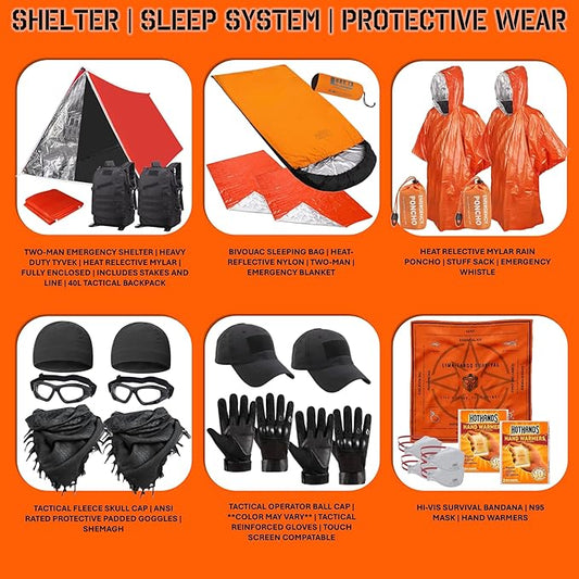 72 Hour Survival Kit - 291 Pieces Survival Gear and Supplies - 45L Go Bag Emergency Backpack, First Aid, Water Filter, Tools, Tent, Camping Essentials, Emergency Preparedness - The Alpha