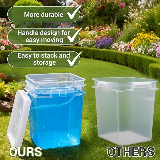 ASEVAT Square 3.5 Gallon Bucket with Lid, Clear Food Grade Storage Containers with Lids, Pail Container with Handle, Bucket for Cleaning Heavy-Duty Extra Durable BPA Free