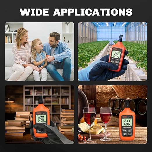 YW-201 Temperature and Humidity Meter, Digital Thermometer Hygrometer with Ambient, Dew Point, Wet Bulb for Indoor/Outdoor, Min/Max Hold, LCD Backlight