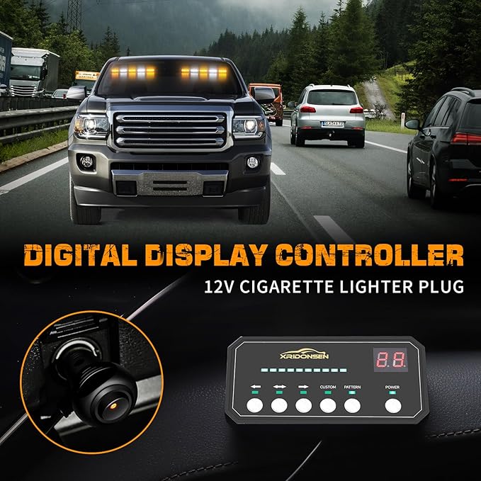 XRIDONSEN 2x 17 inch Emergency Dash Strobe Lights for Trucks Interior Front/Rear Windshield Lights 40 LED Amber White Safety Warning Hazard Lights w/Controller for Plow Trucks Construction Vehicles