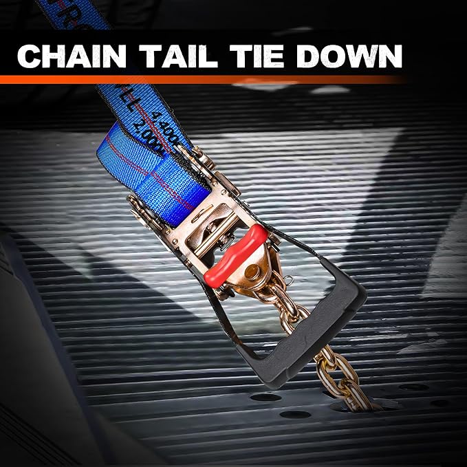 8 Point Roll Back Vehicle Tie Down Kit, with Heavy-Duty Chain Extension on Both Ends, Ratchet Handle - Lockout Kits for Vehicles and Cars Tie Down Straps Tow System - Blue