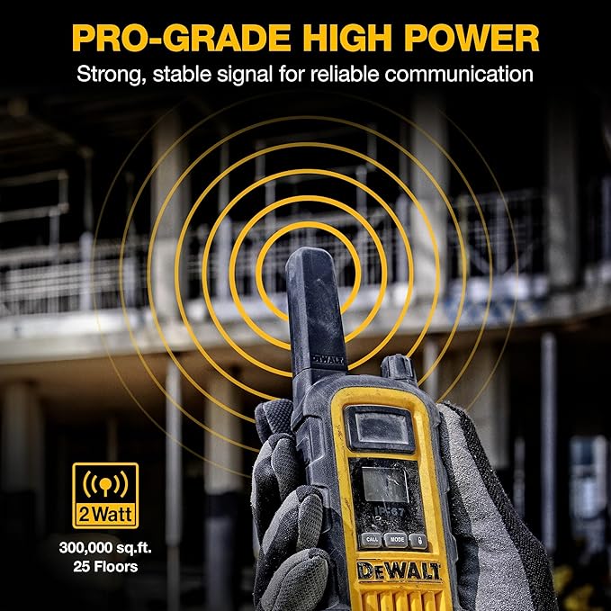 DEWALT FRS Walkie Talkies Long Range 2 Way Radio, 2 Watt, Waterproof & Rechargeable, 6 Pack with 6 Headsets & Gang Charger, DXFRS800BCH6-SV1