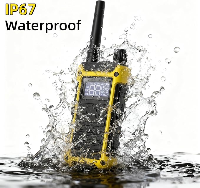 KETELESE T3F IP67 Waterproof Walkie Talkies, FRS Two Way Radio with Earpiece, Triple Proof, Three Charging Options, USB/Type C Radio, NOAA, VOX (2 Pack), Black/Yellow