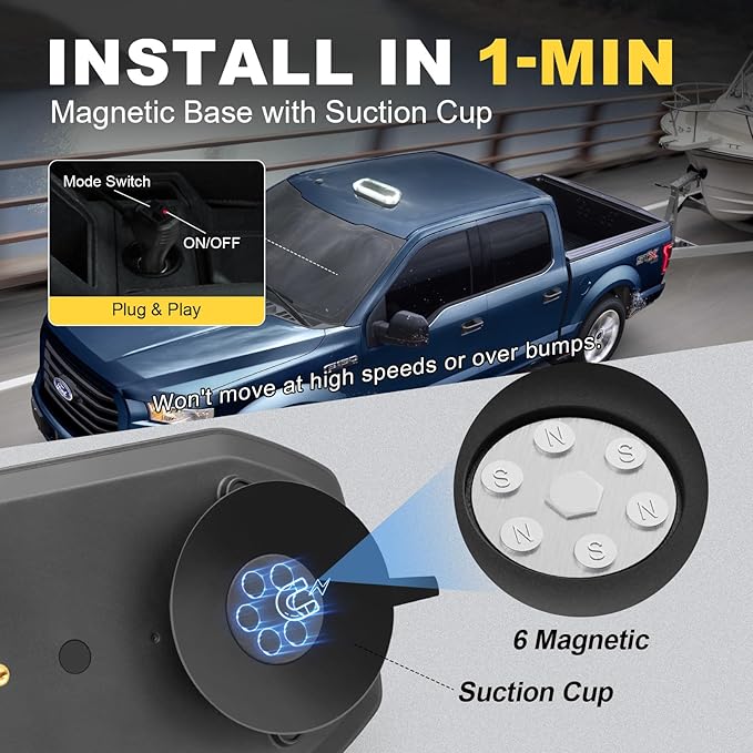 Agrieyes Smoked Lens Magnetic Strobe Lights Bar, 128 LED Emergency Light for Vehicles, 12" Amber White Dual Colors Flashing Warning Security Beacon for Roof Top Trucks, Snow Plow, Trailer