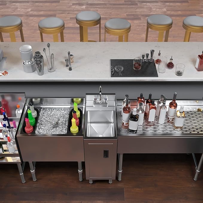 AmGood 22 in. x 12 in. Stainless Steel Underbar Hand Sink with Cabinet Base