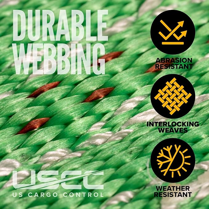 US Cargo Control 4" x 30' Winch Straps with Twisted Sewn Loops (2-Pack), 5,400 LBS Working Load Limit, Heavy Duty Flatbed Tie Downs, Green 4 Inch Straps for Flatbed Trailers and Trucks