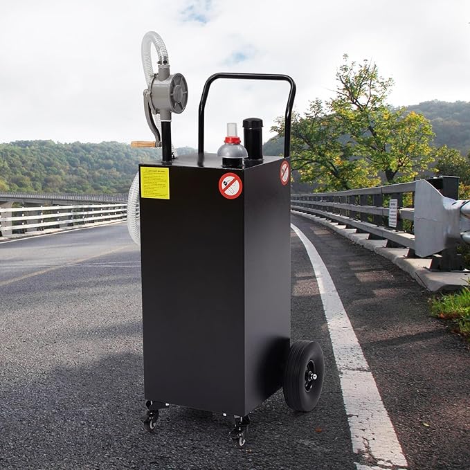 35 Gallon Fuel Caddy with Manual Pump, Heavy Duty Portable Gas & Diesel Transfer Tank on 4 Wheels, Spill-Proof Container for Truck, Tractor, Boat, ATV, Farm,Orange