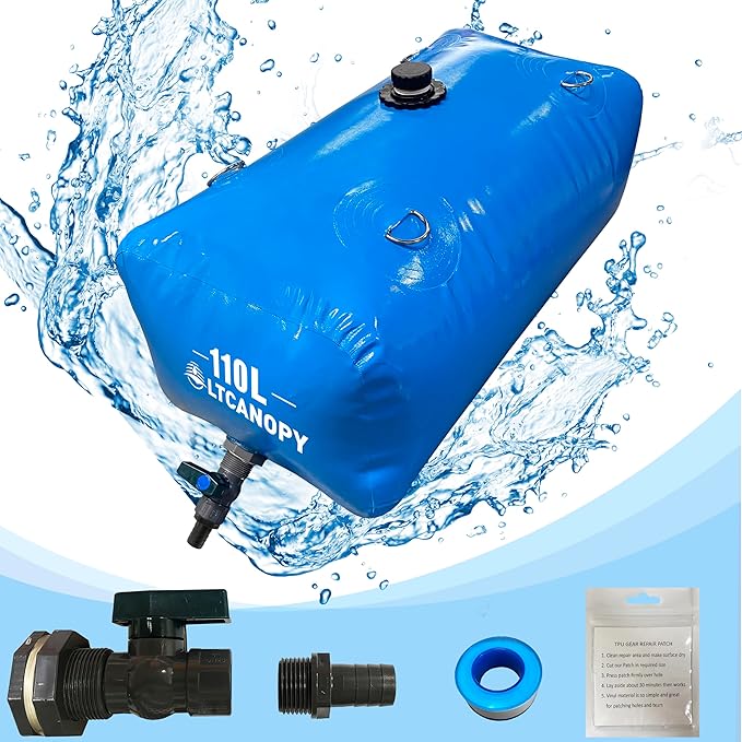 110L/30gal Water Storage Bladder Containers, Large Capacity Foldable Portable Water Tank,Drought Resistance Fire Protection Agricultural Irrigation Outdoor Emergency Water.