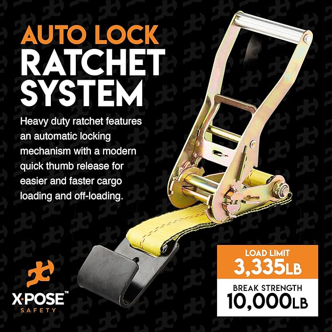 Ratchet Straps Heavy Duty 2" x 15' – 10,000 lbs Break Strength Tie Down Straps with Flat Hooks, Ratcheting Cargo Straps for Truck, Trailer, Kayak, Motorcycle & Moving – 4 Pack