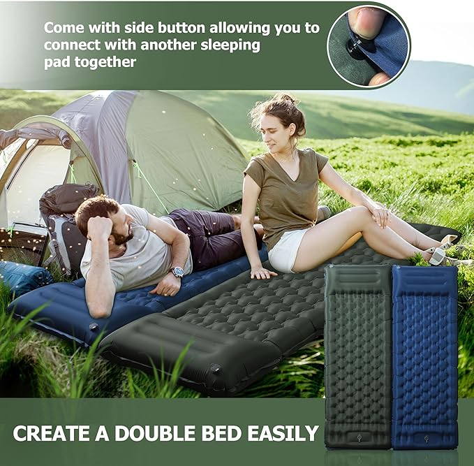 Sleeping Pad, 4.7" Extra-Thick & Ultralight Inflatable Camping Mat with Pillow, Built-in Foot Pump, Compact for Backpacking, Camping, Hiking, Travel —Military Green