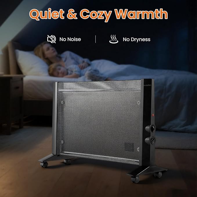 Space Heater for Indoor Use Large Room, 1500W Infrared Electric Room Heater for Bedroom Office, Overheating & Tip-Over Protection