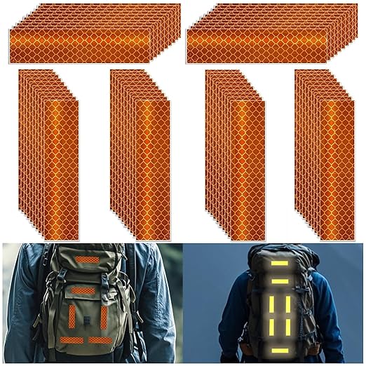 Orange Reflective Stickers 1 inch X 4 inch, Outdoor Waterproof High Visibility Warning Safety Adhesive Reflector Tape (60 Pcs)