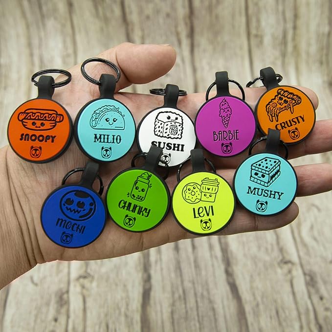 Silent Identification with Waterproof and Durable Silicone Dog Tags: Lightweight, Allergen-Free, and Customizable Round Foods Pink