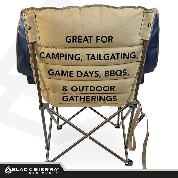 Black Sierra Deluxe Padded Camping Chair for Sports & Outdoors, Oversize XL Outdoor Folding Chair Supports 400 lbs, Heavy Duty Seat w/Dual Cup Holders/Carry Bag Perfect for RV, Tailgating, Glamping