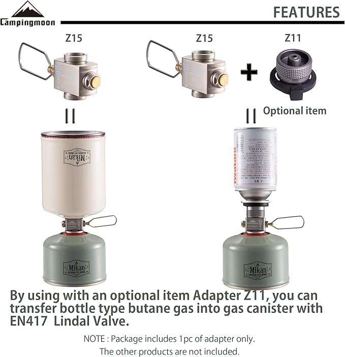 camping moon Fuel Canister Refill Adapter, Isobutane Refill Adapter, Butane Gas Refill Adapter Gas Saver Plus Isobutane Canister EN417 Lindal Valve (Gas Fuel not Included) Z15