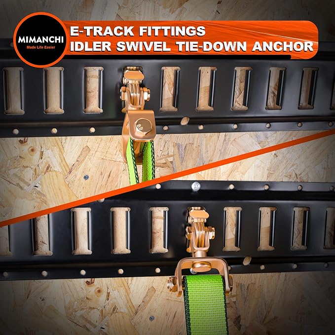 E Track Roller Idler Swivel Anchors, 4 Pack, Heavy-Duty Tie Down Fitting for E-Track Ratchet Straps, Wheel Straps, Trailer Tie-Down System for Car, ATV, UTV, Flatbed, Truck Accessories