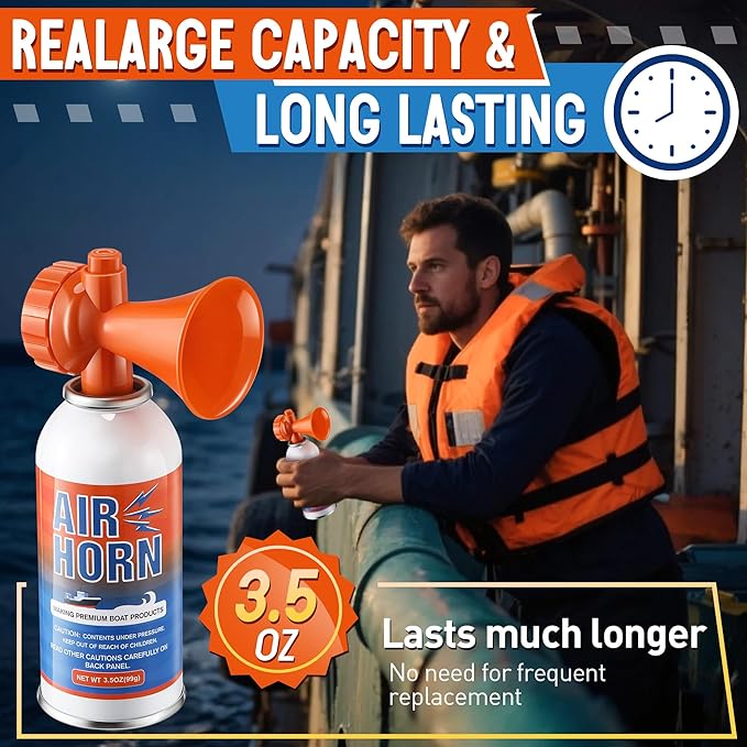 1 Pack Large Air Horn for Safety 3.5oz, 122dB Very Loud Marine Air Horn for Boat, Coast Guard Approved, Great for Boat & Marine Safety, Sporting Events, Travels, Hiking (Orange)