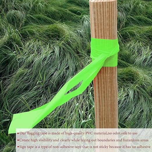 GEYYANG Fluorescent Green Flagging Tape 6 Pack, Non-Adhesive Plastic Ribbon Marking Tape, for Survey Boundaries, Hunting, Trail Marking and Hazardous Areas, 1" x 100ft,3.35 Mil