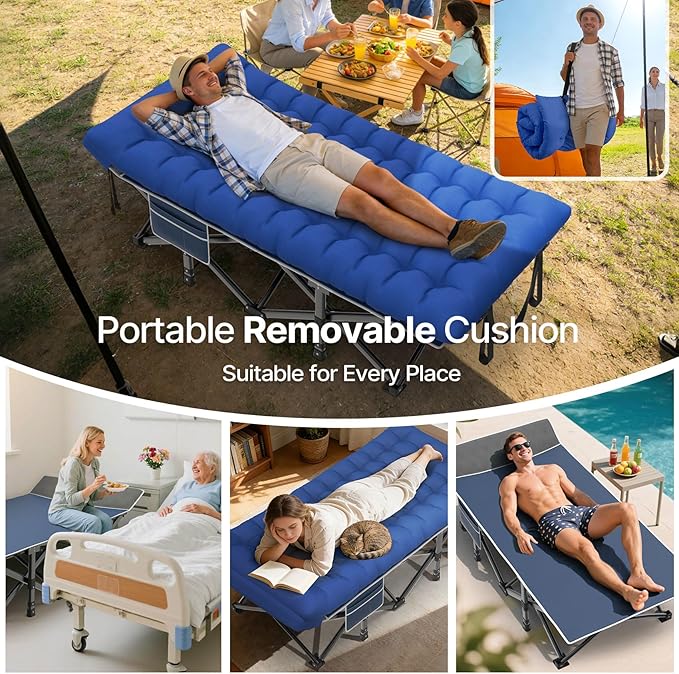 Suteck 32In XXL Folding Camping Cot, 900LBS Heavy Duty Sleeping Cot with Pillow Mattress, 1200D Double-Layer Oxford Portable Cot for Adults with Carry Bag for Home Office Nap Beach Travel