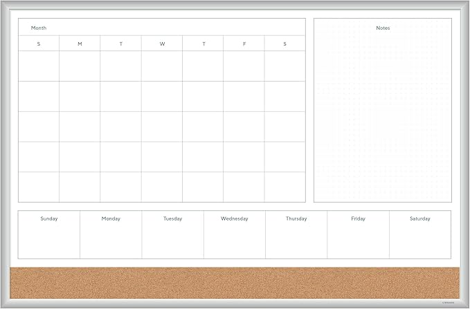 U Brands Magnetic Dry Erase 4-in-1 Calendar White Board, 36" x 48", Silver Aluminum Frame