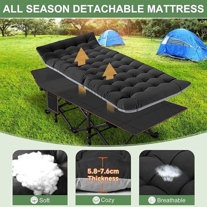 ABORON Heavy-Duty Folding Guest Bed for Adults, 500lb Capacity, Portable Extra Cot with 1207D Double Layer, Ideal for Indoor Guest Stays & Temporary Home Use
