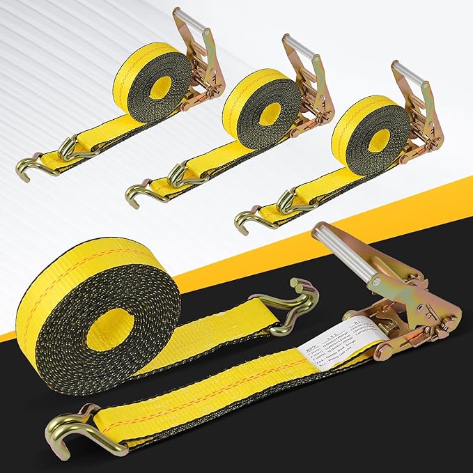 4 Pack 2" x27' Ratchet Strap Tie Down Straps 10000LB Break Strength J Hook Heavy Duty Cargo Ratchet Straps TieDowns 3,333LB Working Load Limit