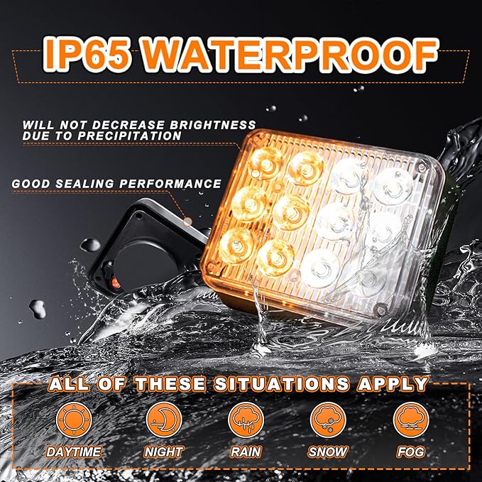 2PCS Magnetic Emergency Strobe Lights Rechargeable Amber White Hazard Warning Lights Magnetic Beacon Strobe Lights for Trucks Trailer Vehicle Car ATV Tow Bus
