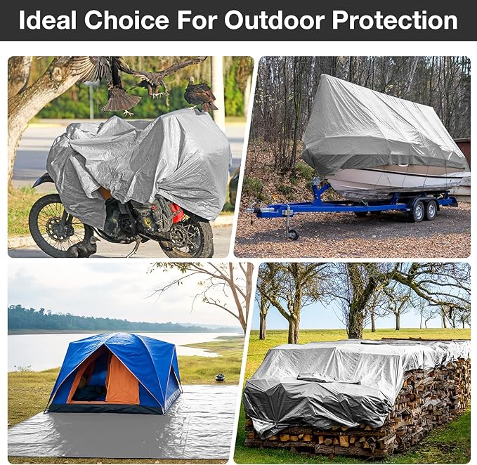 Tarp Waterproof 10 X 10 FT 16 Mil Heavy Duty Tarp Multipurpose Tarps Heavy Duty Waterproof Protective Cover UV All Weather Resistant for Shelter Camping, Green/Brown