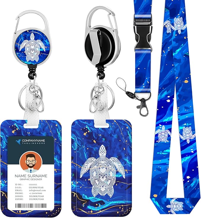 Badge Holder Lanyard Blue sea Turtle ID Card Holders Detachable Name Tag Clips Cute Funny Nurse Teacher Office Gifts Women Man Badge Holder (Sea Turtle)