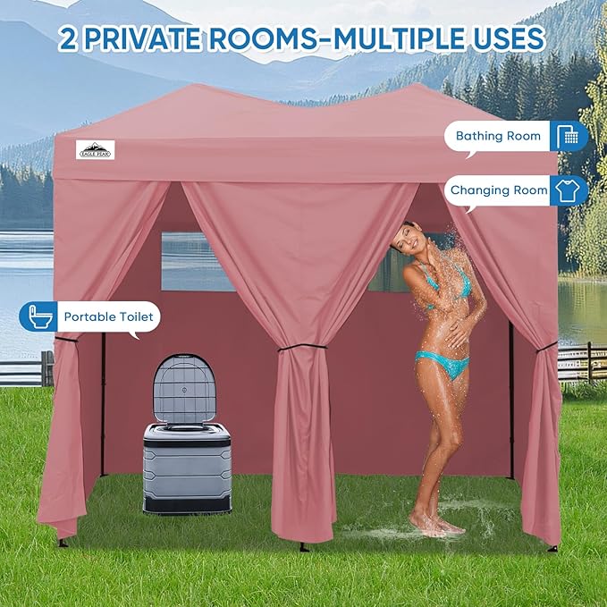 EAGLE PEAK Outdoor Changing Room 8x4, 2 Room Pop Up Portable Changing Room, Sun Shelter, Pop Up Changing Tent for Beach or Pool,Portable Dressing Room for Photoshoots (Pink)