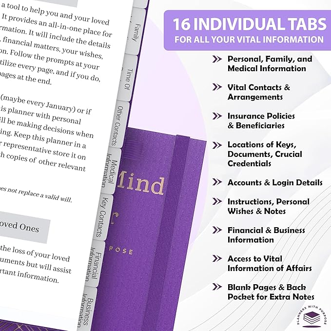 End of Life Planner - Guided Final Arrangements When I'm Gone Workbook Organizer Notebook for Beneficiary Info, Will Preparation, Last Wishes, Funeral Planning - Peace of Mind B5