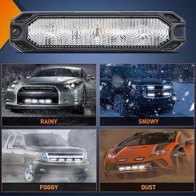Nilight 6LED Emergency Strobe Lights 4PCS Ultra slim Surface Mount Hazard Caution Light bar 12-24V Sync Feature Warning Flashing Light kit for Truck Car Vehicle ATV SUV UTV White