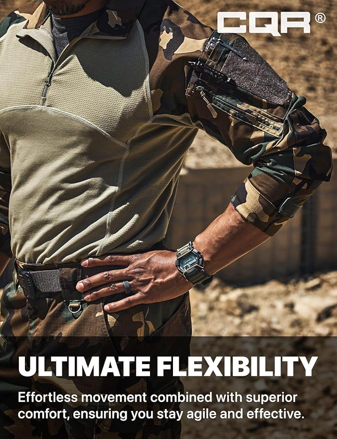 CQR Men's Combat Shirt Tactical 1/4 Zip Long Sleeve Military BDU Shirts Camo EDC Top with Pockets