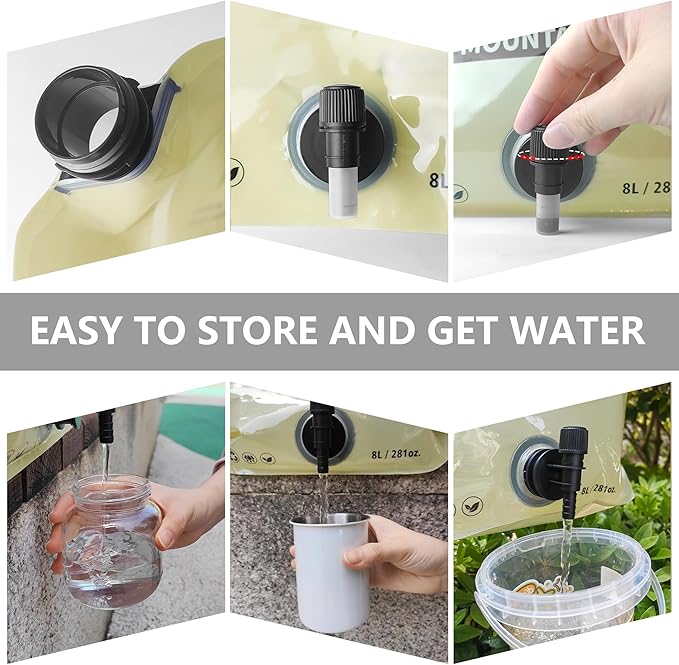 Collapsible 8L Water Storage Bag, BPA-Free Portable Folding Water Jug with Adjustable Faucet, Leakproof Emergency Water Bag for Camping, Hiking, Riding, Outdoor Sport (2, Beige & Green)