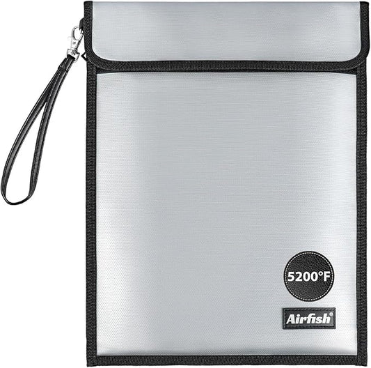 Upgraded 2 Pockets Fireproof Document Bag (5200℉), 15 x 11.5 Inches Non-ltchy Silicone Coated Fireproof and Waterproof Bag, Fireproof Folder for Important Document, Money, Jewelry, Watch, Passport
