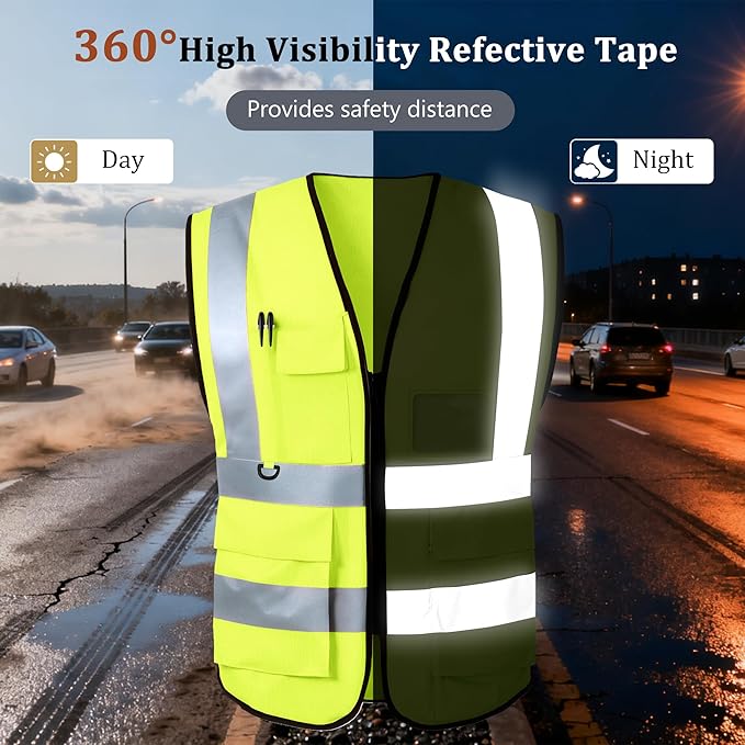 Custom Safety Vest with Logo, High Visibility Reflective Personalized Vest with Pockets for Men Women Construction