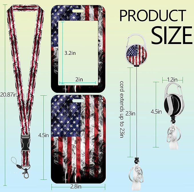 Badge Holder Lanyard American Flag Badge Reel ID Card Holders Detachable Name Tag Clips Cute Funny Nurse Teacher Office Gifts Women Man Badge Holder (USA SMOG)