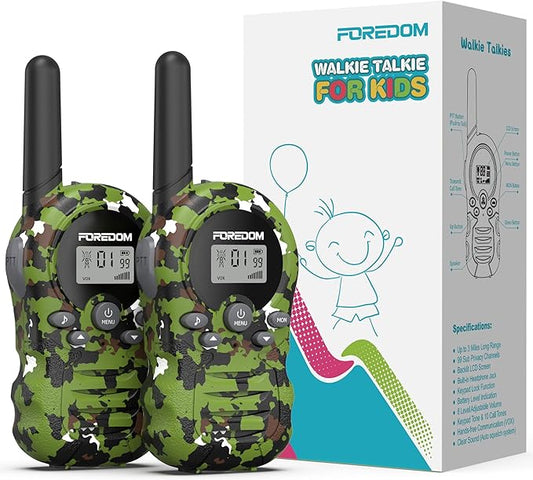 FOREDOM Walkie Talkies for Kids Walkie Talkies Long Range for Boys & Girls Age 3 to 12 Year Old Birthday Cool Army Toys - 2 Pack