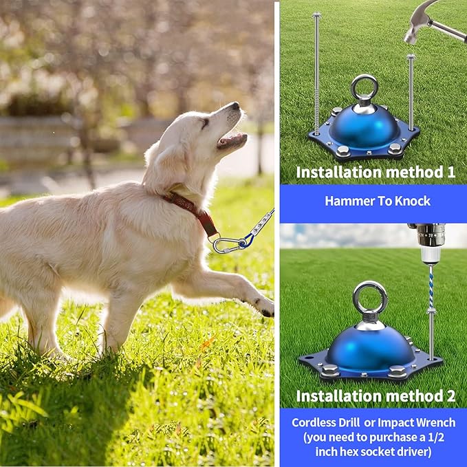 Dog Tie Out Stake and 20 FT Cable,Dog Tie Out Cable Design 360° Swivel Clips and Clasp,Ultra Durable and Lightweight.for Large Dogs UP to 150 LBS,for Yard Garden Park Camping Outside
