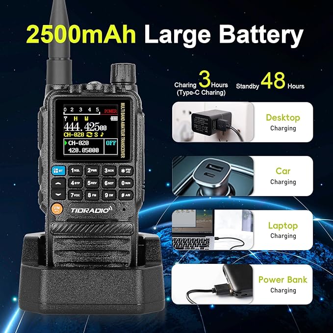 TIDRADIO TD-H3 Ham Radio Type C & Wireless Programming(4PCS Batteries)，8-Band Long Range Walkie Walkies Rechargeable Handheld Portable Full-Featured 2 Way Radios- Black, Full Kit 2Pack