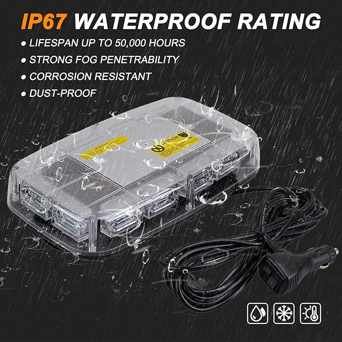 ASPL 2pcs 48LED Roof Top Strobe Lights, High Visibility Emergency Safety Warning LED Mini Strobe Light bar with Magnetic Base for 12-24V Snow Plow, Trucks, Construction Vehicles (Amber/White)