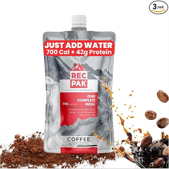 RecPak Performance Ultralight Instant Meals For Your Next Adventure | 700 Cal 42g Protein I Coffee (3-Pack)